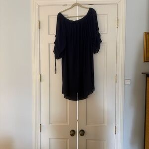 Hilary Radley Off-Shoulder Navy chiffon dress